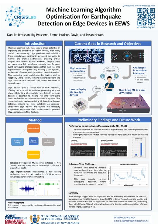 Poster: Machine learning algorithm optimisation for earthquake detection on edge devices
